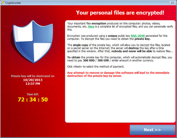 Een voorbeeld van de ransomware cryptolocker 