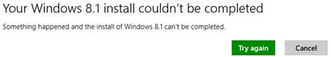 De update naar windows 8.1 kan niet worden voltooid