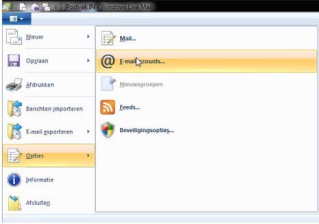 toevoegen extra mail account in Windows Live Mail
