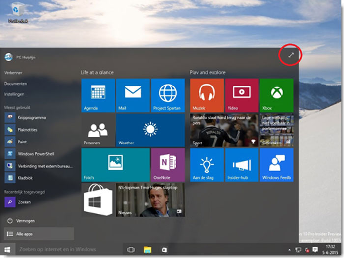 Windows 10 startscherm